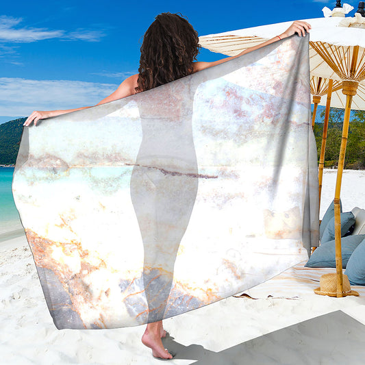 Pink White Grey Marble Print Beach Sarong Wrap