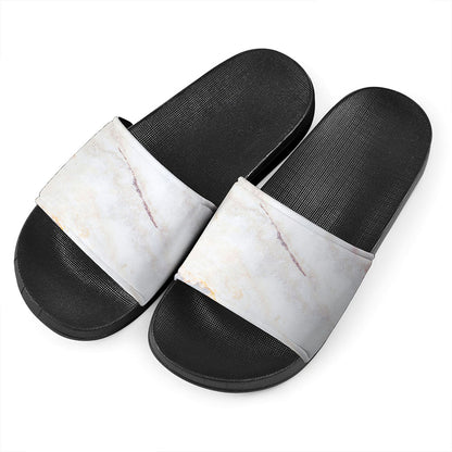 Pink White Grey Marble Print Black Slide Sandals
