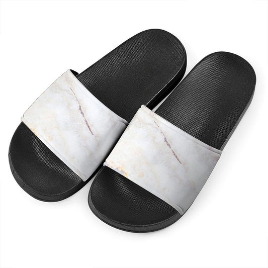 Pink White Grey Marble Print Black Slide Sandals