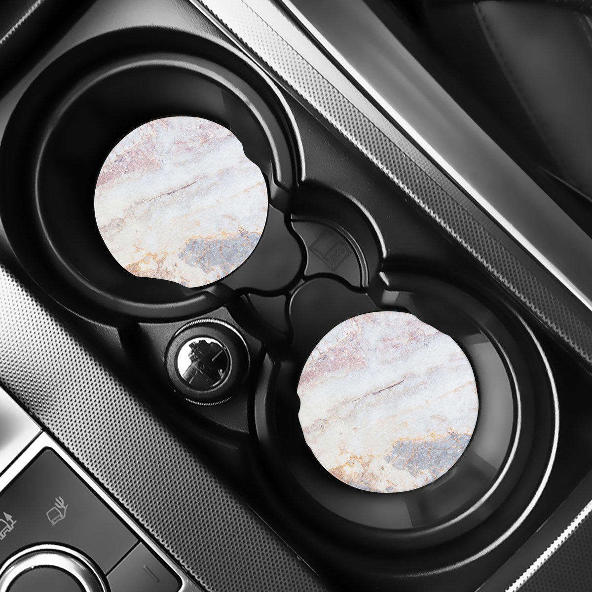 Pink White Grey Marble Print Car Coasters