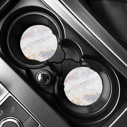 Pink White Grey Marble Print Car Coasters