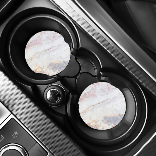 Pink White Grey Marble Print Car Coasters