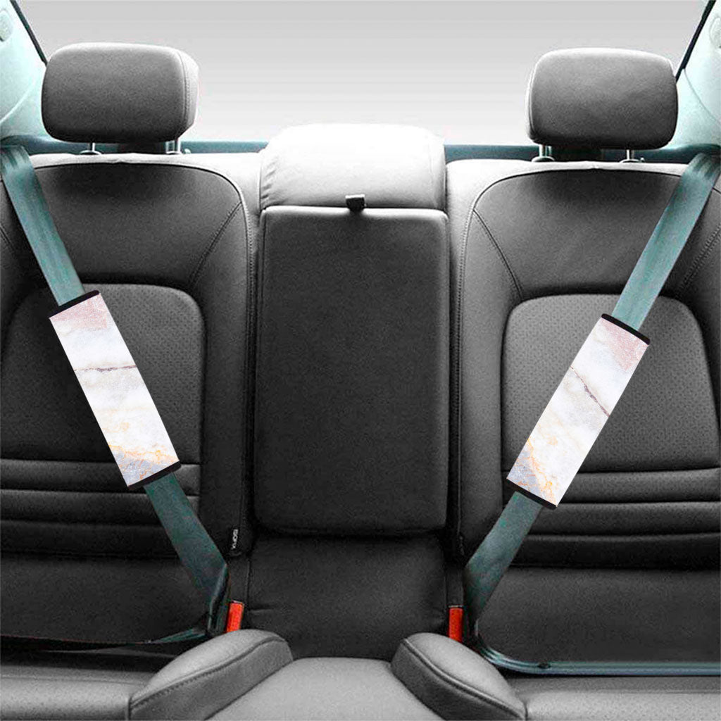 Pink White Grey Marble Print Car Seat Belt Covers