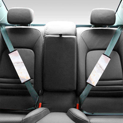 Pink White Grey Marble Print Car Seat Belt Covers