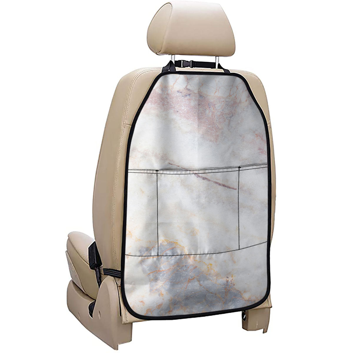 Pink White Grey Marble Print Car Seat Organizers