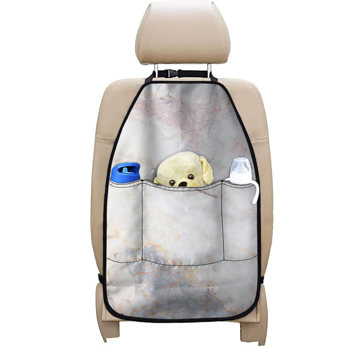 Pink White Grey Marble Print Car Seat Organizers