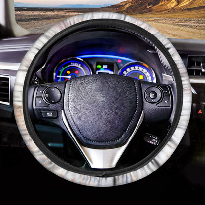 Pink White Grey Marble Print Car Steering Wheel Cover