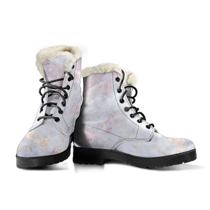 Pink White Grey Marble Print Comfy Boots GearFrost