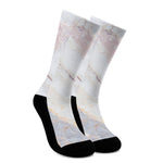 Pink White Grey Marble Print Crew Socks