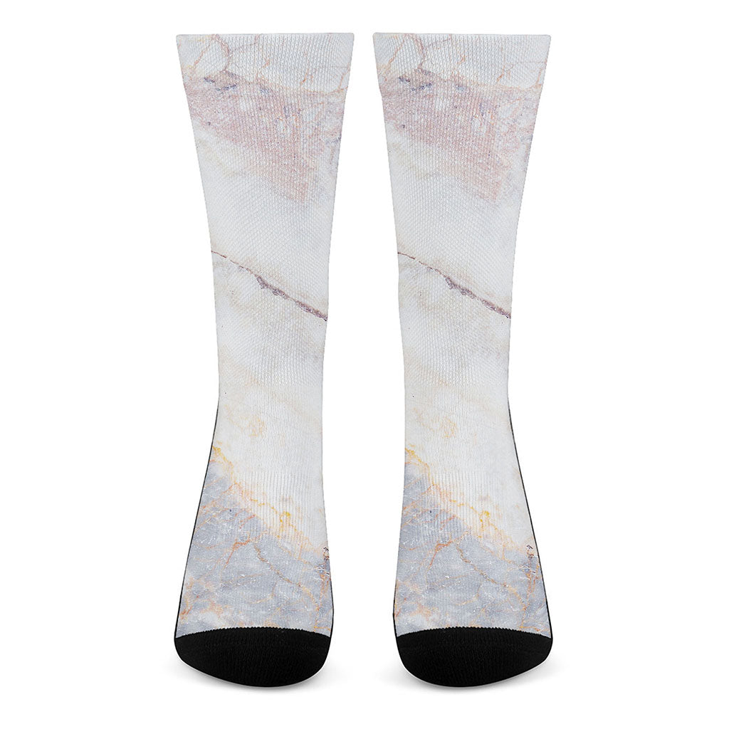 Pink White Grey Marble Print Crew Socks