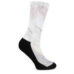 Pink White Grey Marble Print Crew Socks