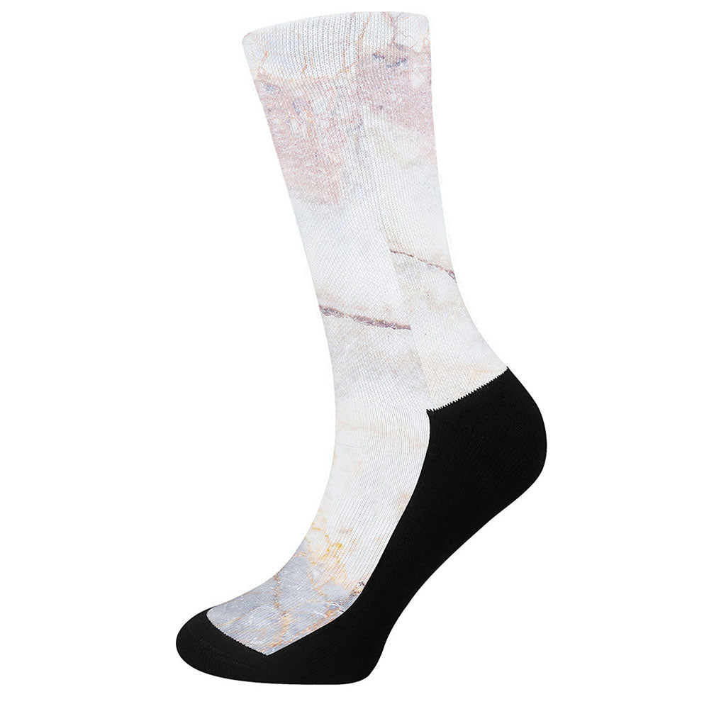 Pink White Grey Marble Print Crew Socks