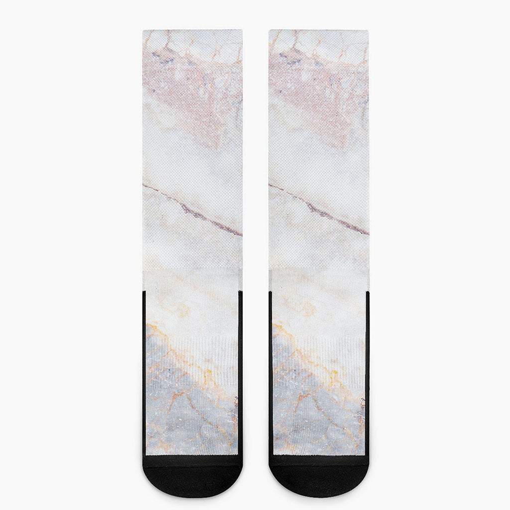 Pink White Grey Marble Print Crew Socks