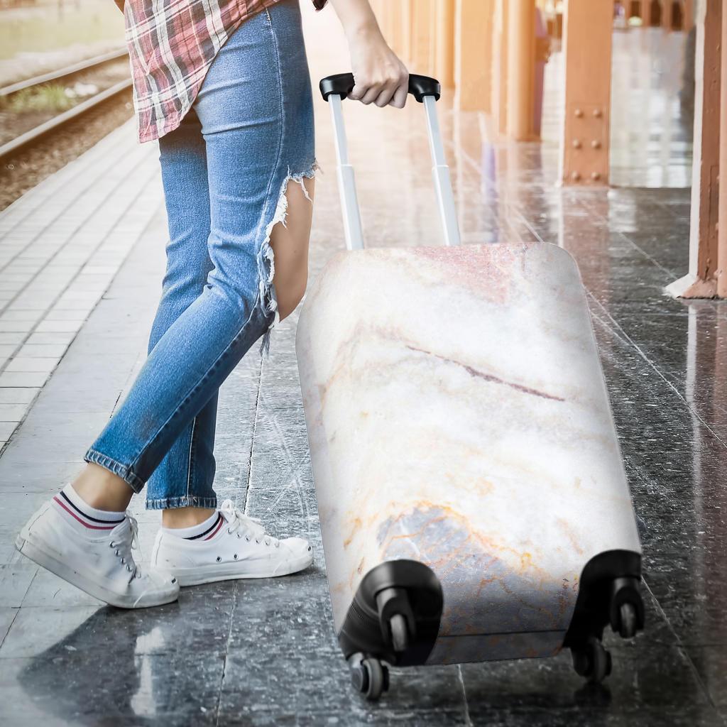 Pink White Grey Marble Print Luggage Cover GearFrost