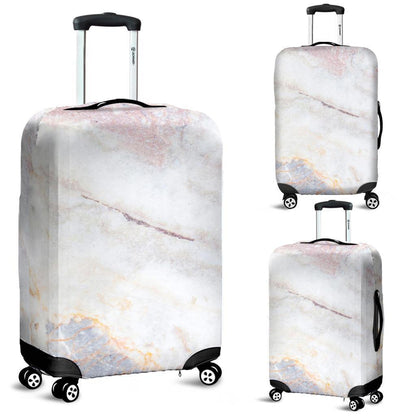 Pink White Grey Marble Print Luggage Cover GearFrost