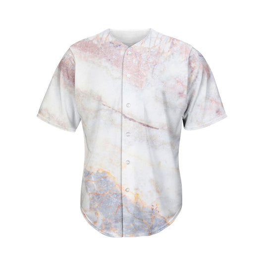 Pink White Grey Marble Print Men's Baseball Jersey