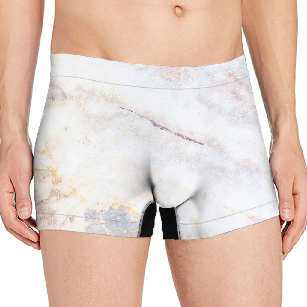 Pink White Grey Marble Print Men's Boxer Briefs