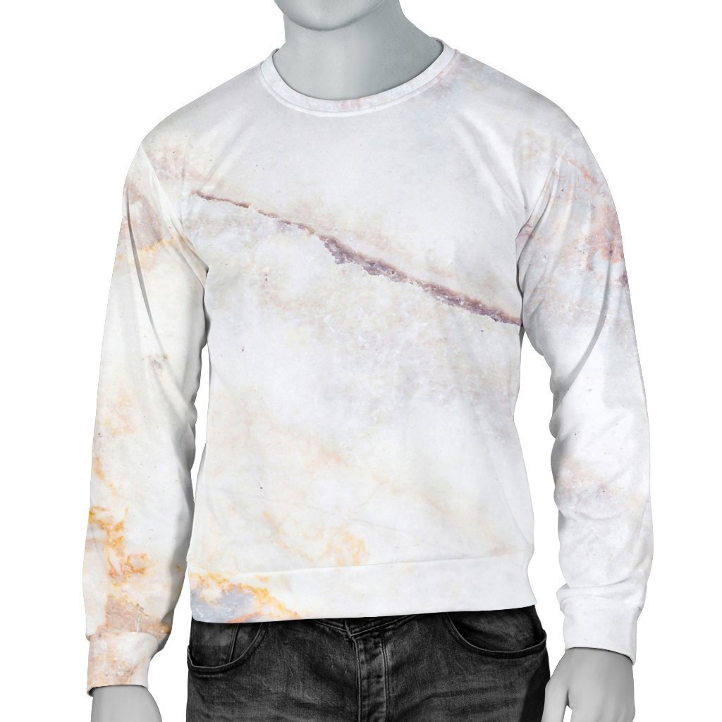 Pink White Grey Marble Print Men's Crewneck Sweatshirt GearFrost