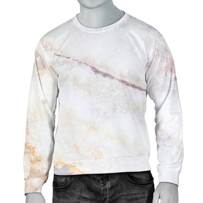 Pink White Grey Marble Print Men's Crewneck Sweatshirt GearFrost