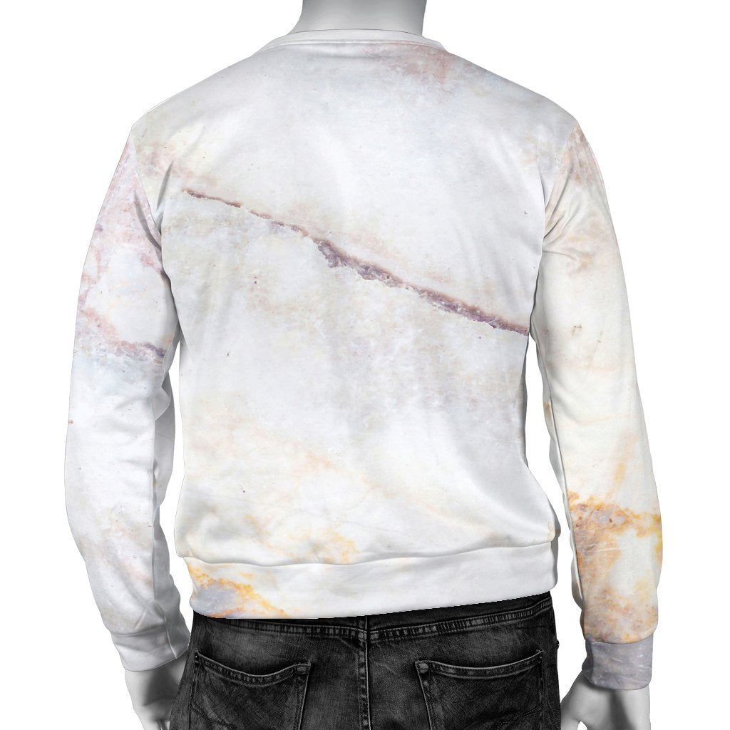 Pink White Grey Marble Print Men's Crewneck Sweatshirt GearFrost