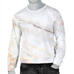 Pink White Grey Marble Print Men's Crewneck Sweatshirt GearFrost