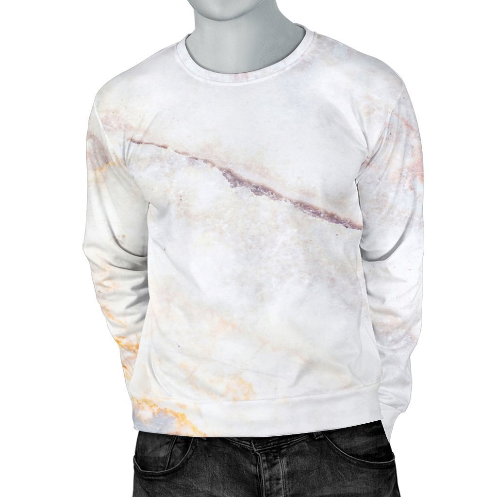 Pink White Grey Marble Print Men's Crewneck Sweatshirt GearFrost