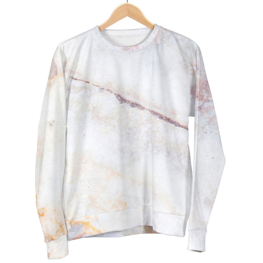 Pink White Grey Marble Print Men's Crewneck Sweatshirt GearFrost