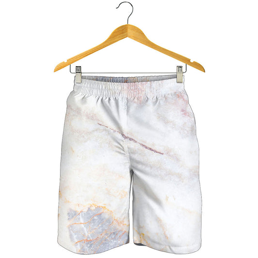 Pink White Grey Marble Print Men's Shorts