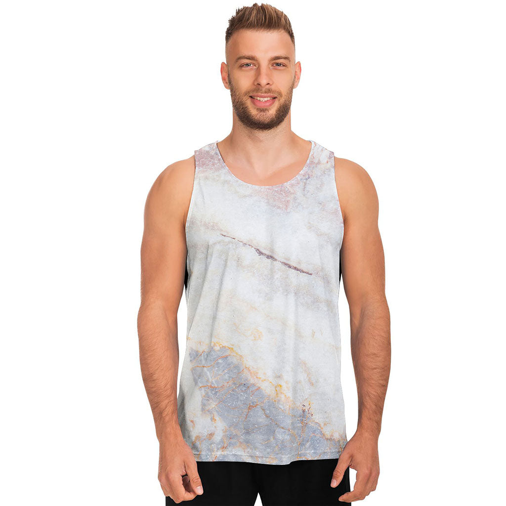 Pink White Grey Marble Print Men's Tank Top