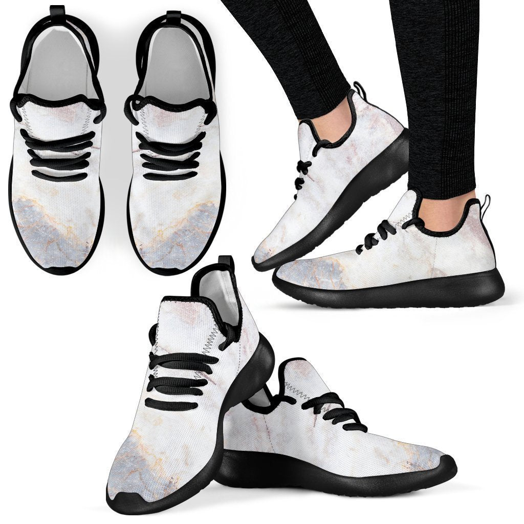 Pink White Grey Marble Print Mesh Knit Shoes GearFrost