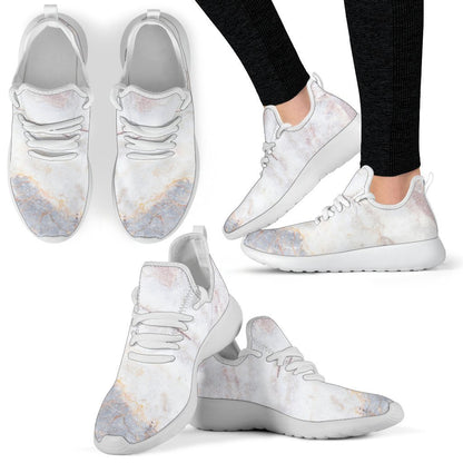 Pink White Grey Marble Print Mesh Knit Shoes GearFrost