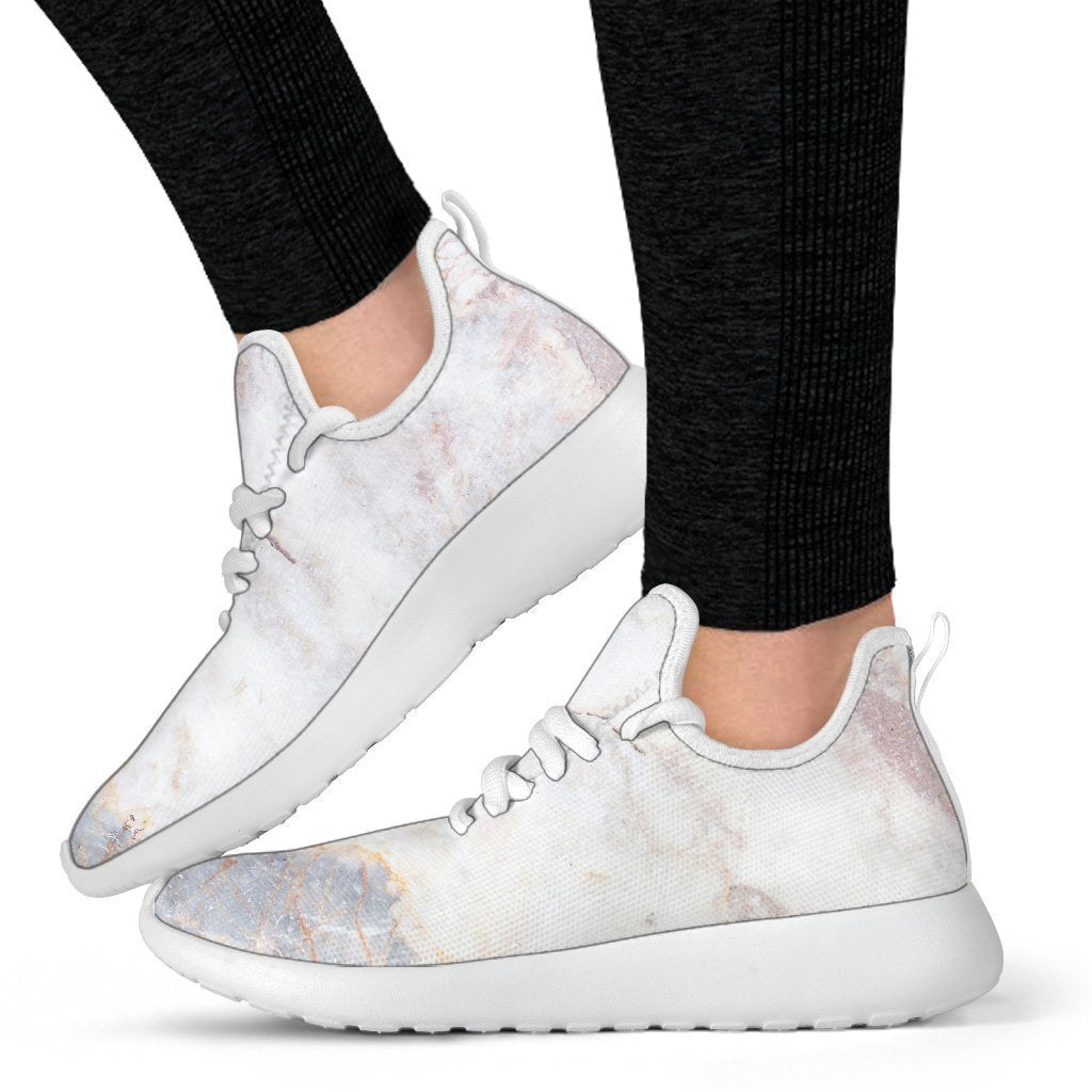 Pink White Grey Marble Print Mesh Knit Shoes GearFrost