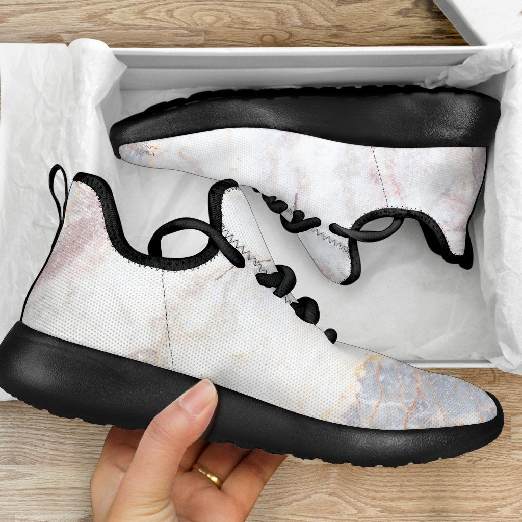 Pink White Grey Marble Print Mesh Knit Shoes GearFrost