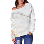 Pink White Grey Marble Print Off Shoulder Sweatshirt GearFrost