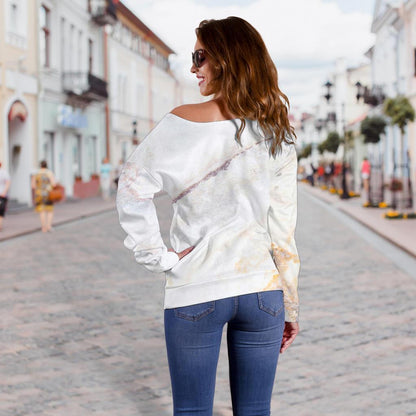 Pink White Grey Marble Print Off Shoulder Sweatshirt GearFrost