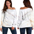 Pink White Grey Marble Print Off The Shoulder Sweatshirt