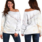 Pink White Grey Marble Print Off Shoulder Sweatshirt GearFrost