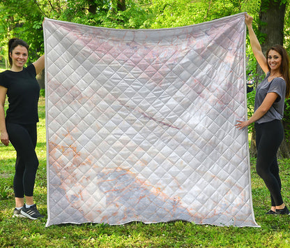 Pink White Grey Marble Print Quilt