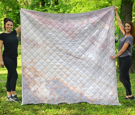 Pink White Grey Marble Print Quilt