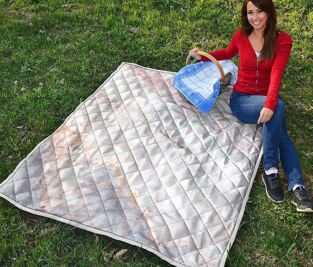 Pink White Grey Marble Print Quilt