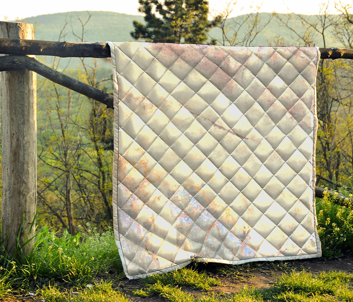 Pink White Grey Marble Print Quilt