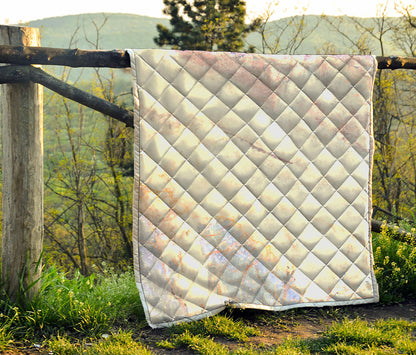 Pink White Grey Marble Print Quilt