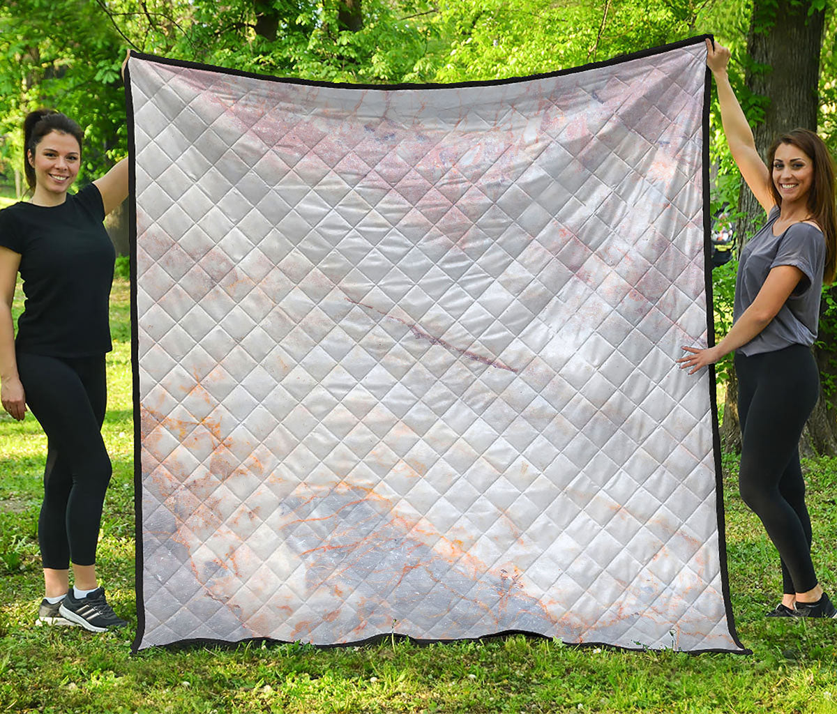 Pink White Grey Marble Print Quilt