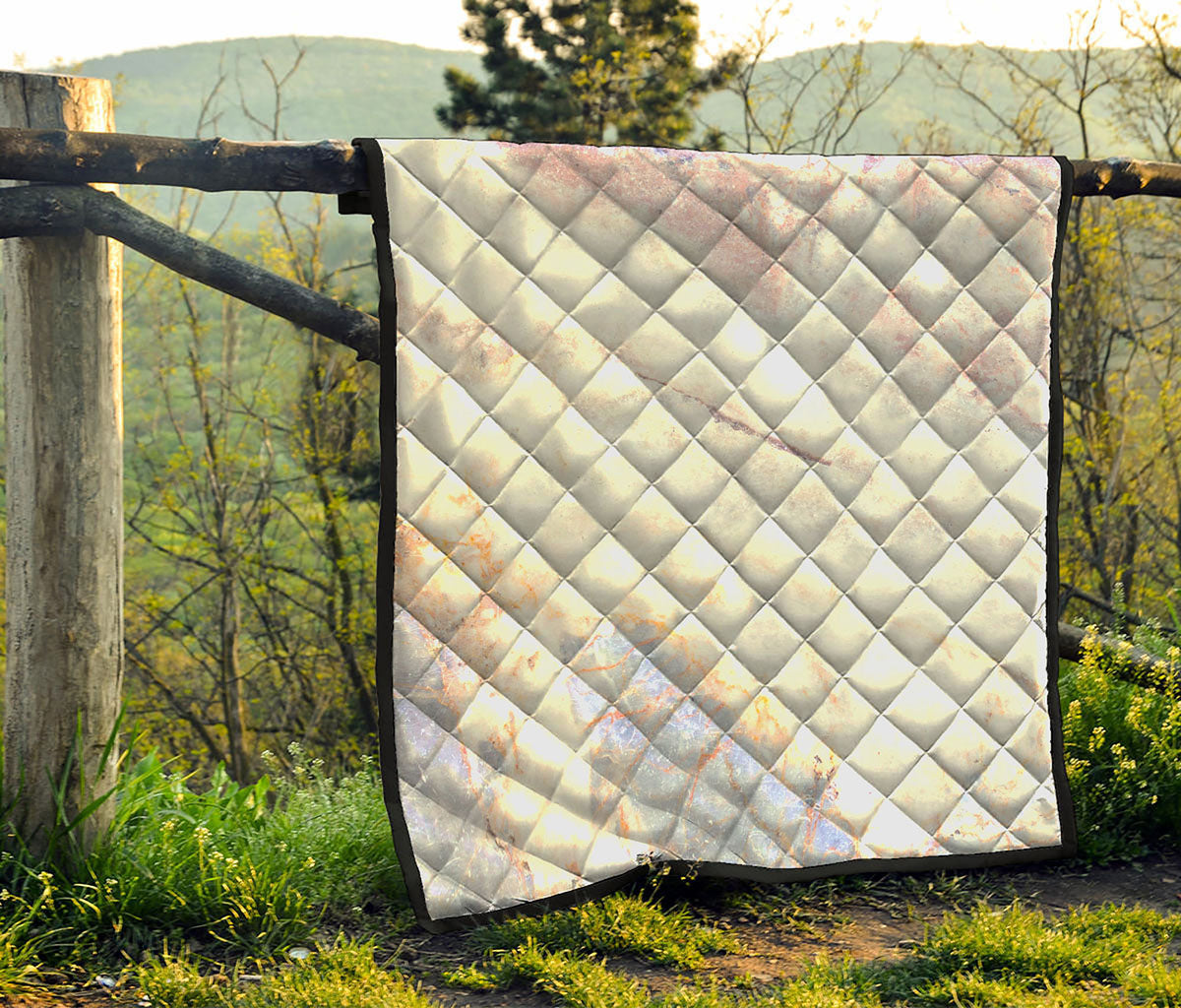 Pink White Grey Marble Print Quilt
