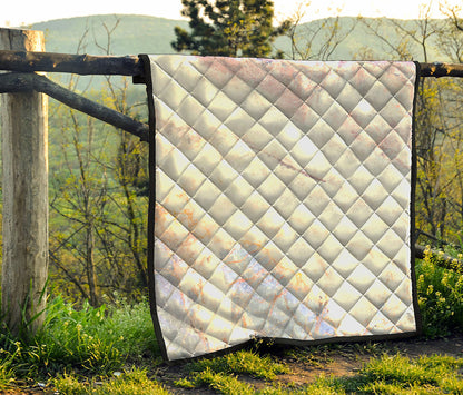 Pink White Grey Marble Print Quilt
