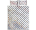 Pink White Grey Marble Print Quilt Bed Set