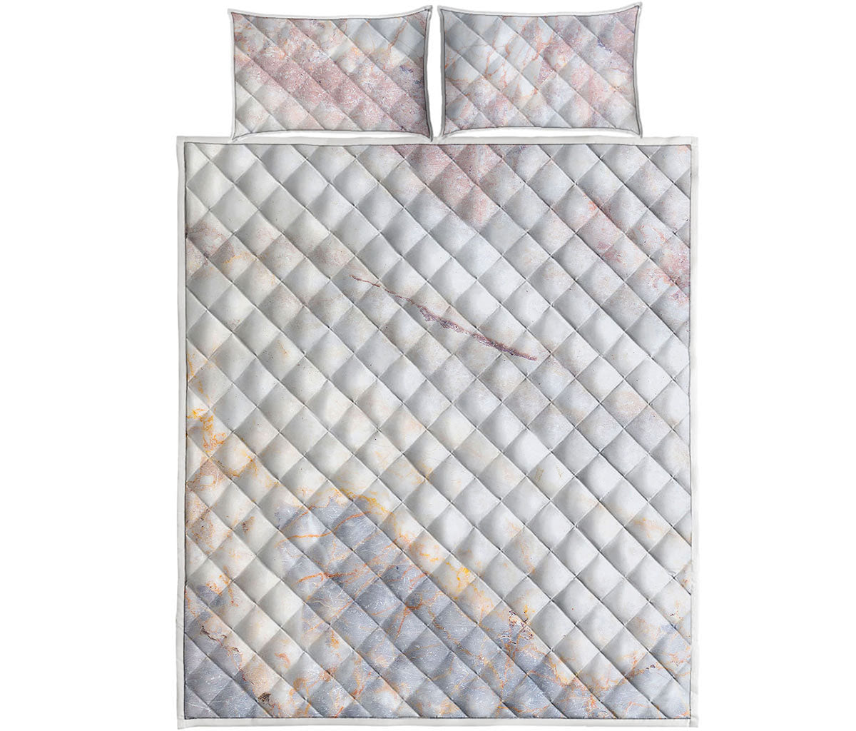 Pink White Grey Marble Print Quilt Bed Set