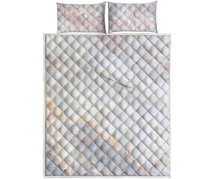Pink White Grey Marble Print Quilt Bed Set