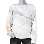 Pink White Grey Marble Print Women's Crewneck Sweatshirt GearFrost