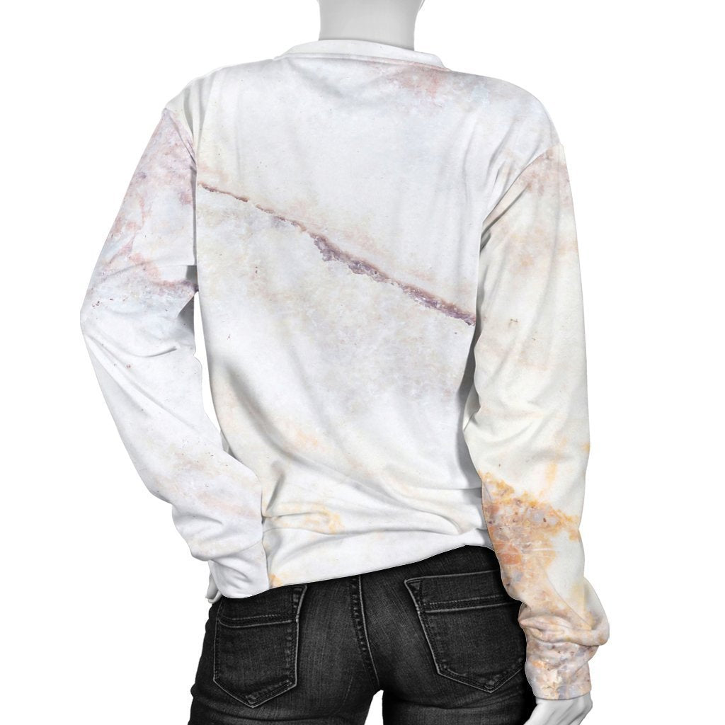 Pink White Grey Marble Print Women's Crewneck Sweatshirt GearFrost